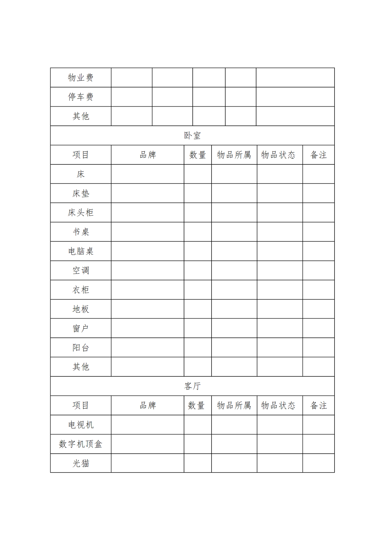 租赁合同-房屋交割单