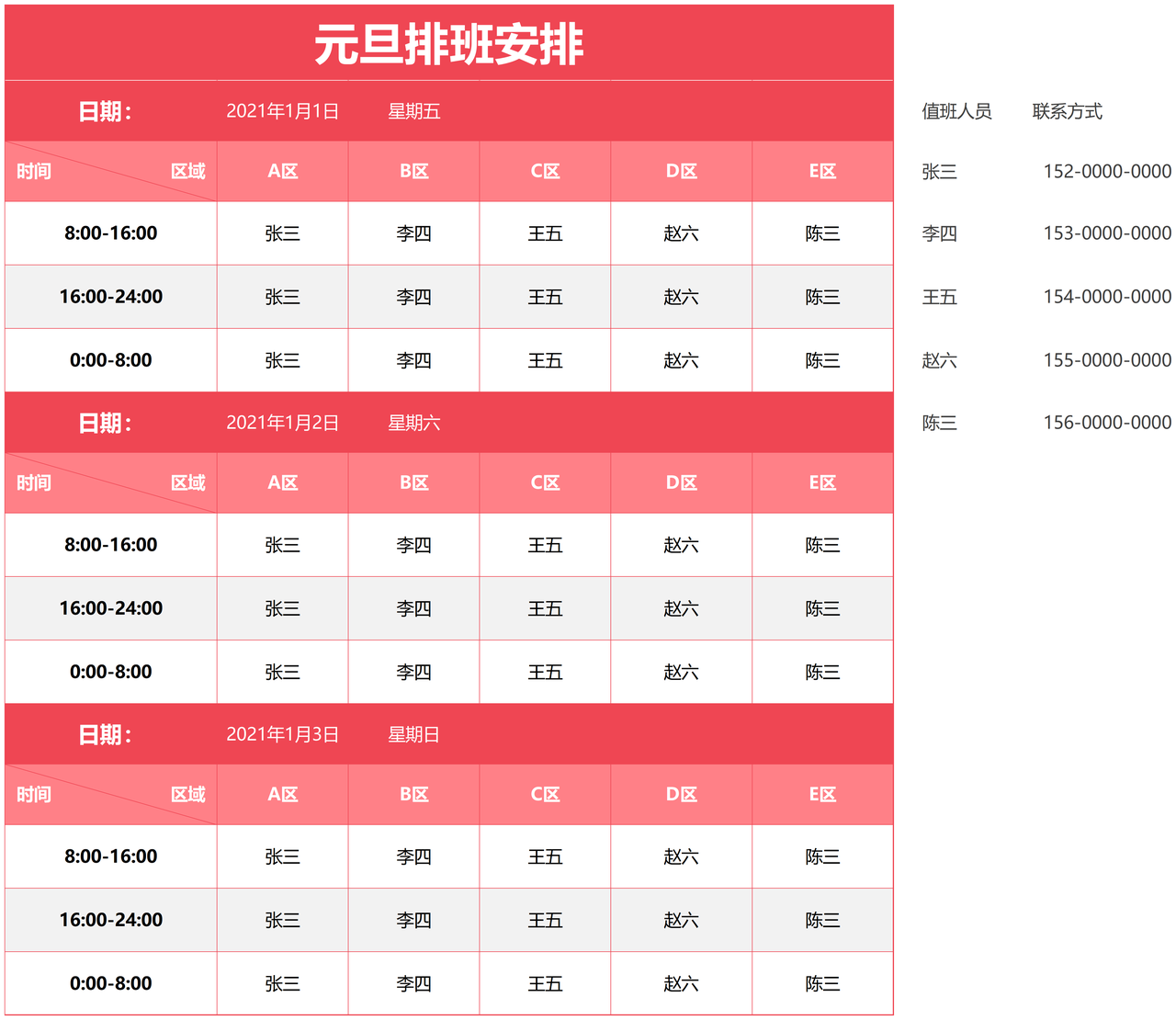 元旦值班安排.xlsx