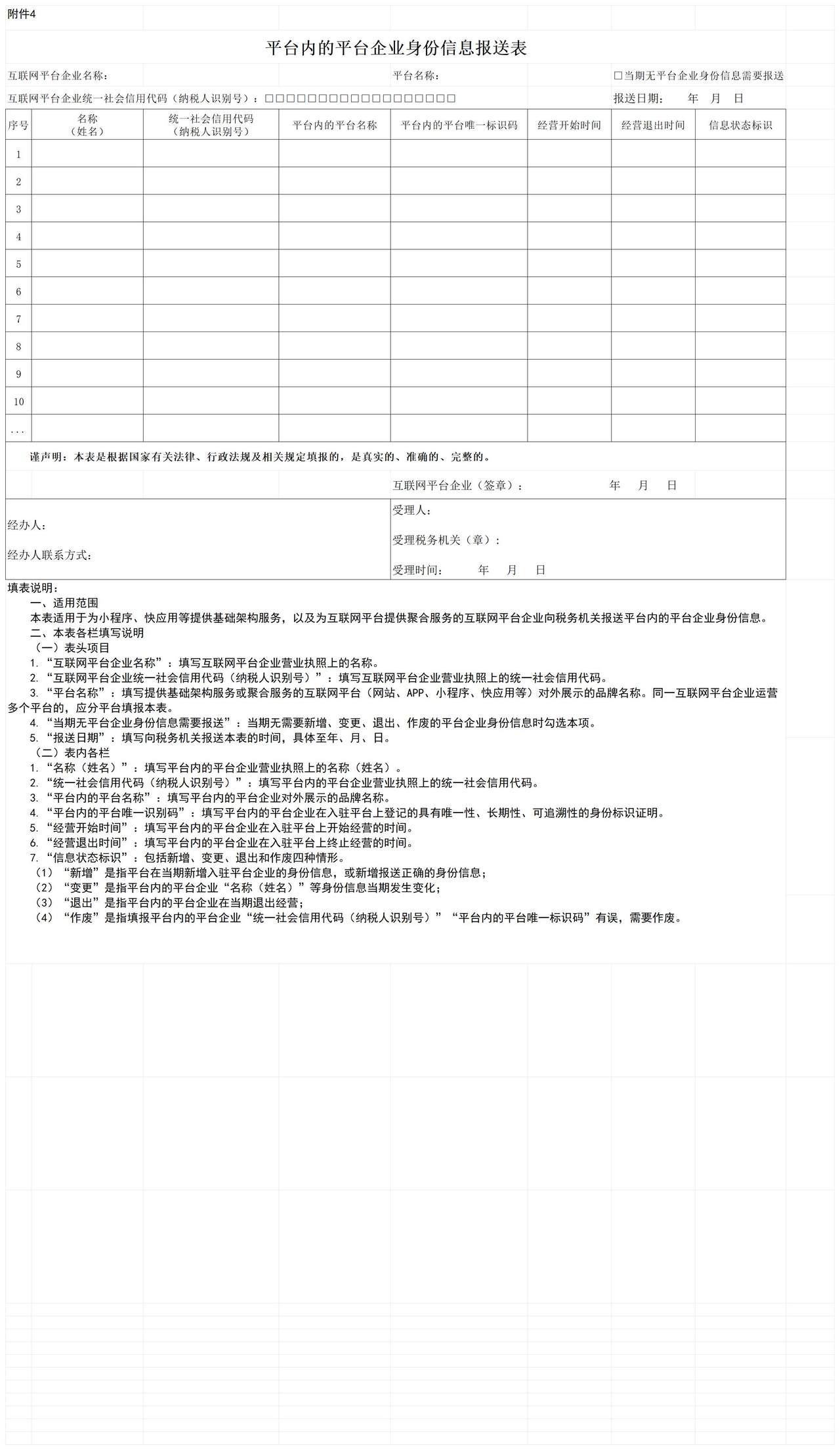 平台内的平台企业身份信息报送表